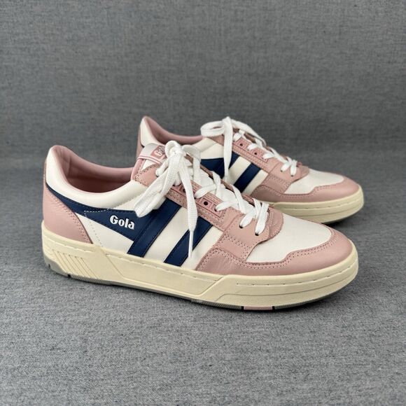 Gola Sneakers Womens 10 Rose Pink Navy Leather Lace Up CLB535 Challenge Tennis - Picture 3 of 13